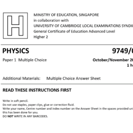 2019 Cambridge H2 Physics (9749/01) Solutions